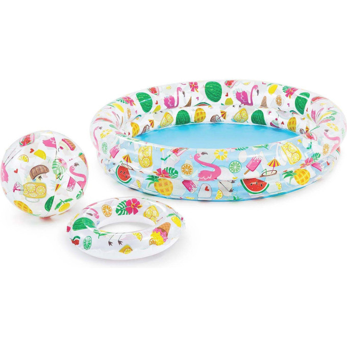 Бассейн надувной INTEX «Фрукты» 59460 с кругом и мячом, от 3 лет